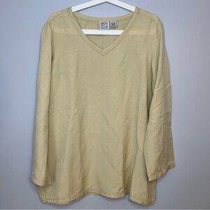 Field Gear Women's Pullover Blouse Linen Boho Lagenlook Yellow Sz M Mid Century